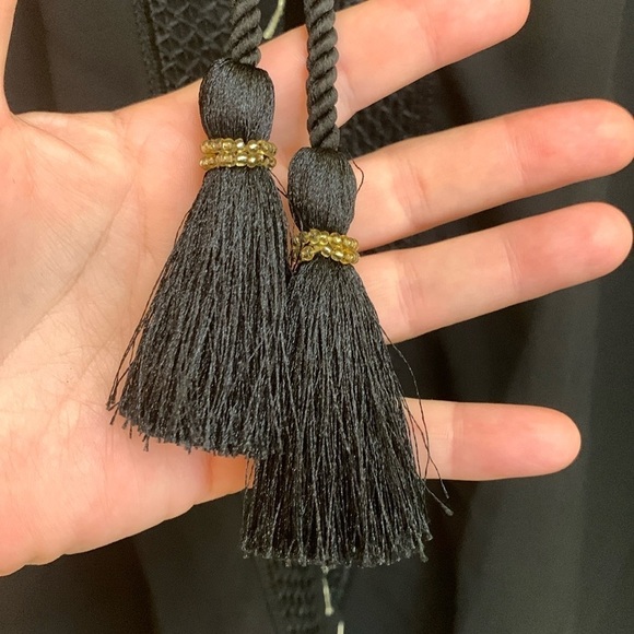 Cato | Black Embroidered Bead Adjustable Tassel Waist Kimono Sheer Tunic Top XS - Picture 7 of 17